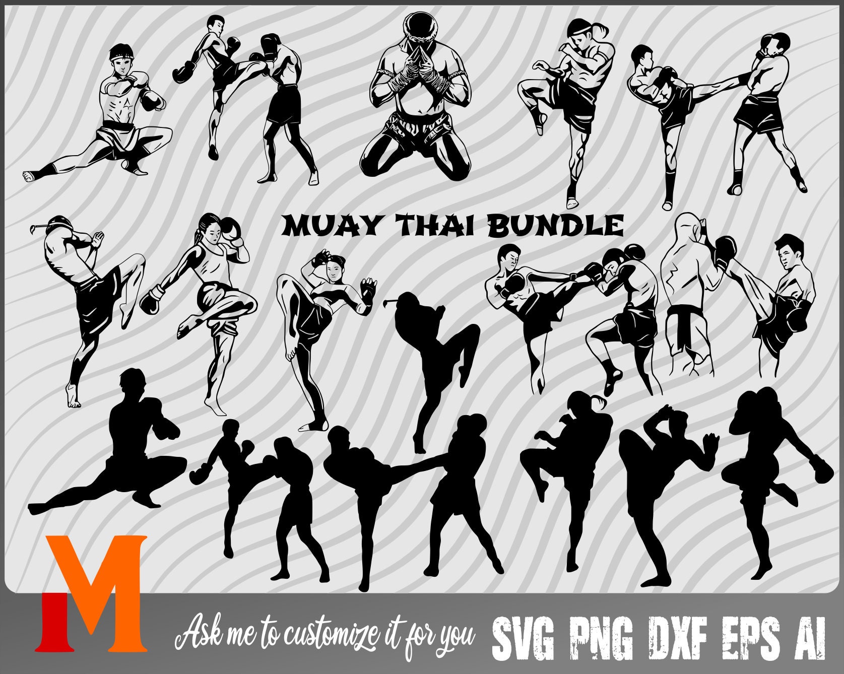 Muay Thai Silhouette Bundle Muay Thai SVG Martial Arts Svg - Etsy UK