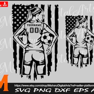 Soccer Girl svg, Patriotic Distressed Us flag, Soccer svg, Soccer Player SVG, PNG, CNC, Vinyl Cutter, Cricut, Decal, Sticker, T-Shirt File