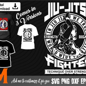 Jiu Jitsu Fighter technique over Strength (3 Versions), Bjj svg, Martial Arts svg - SVG Cut File, Png, Vector, Silhouette Digital Download