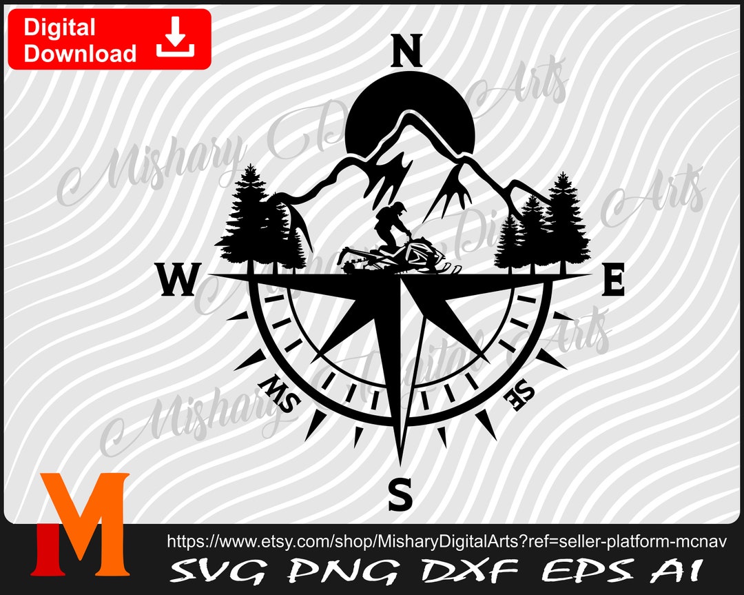 Snowmobile With Compass, Snowmobile Svg, Winter Sports Svg, Adventure ...