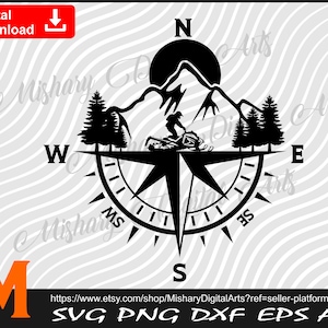 Snowmobile with Compass, Snowmobile svg, Winter Sports svg, Adventure svg - Cut and Prints files Digital Downloads