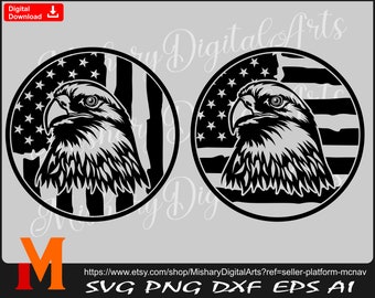 2 Circled Patriotic US Flag Eagle svg, Eagles svg, Bald svg - Cut and Printable Digital Downloads