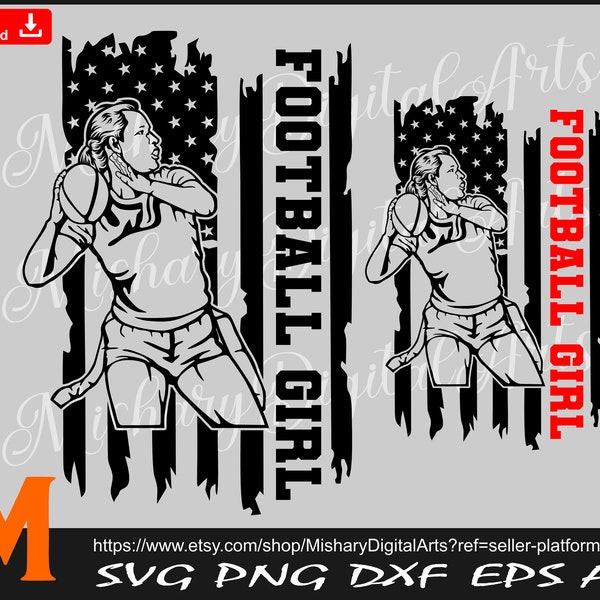 Football Girl svg, Sports svg, Tattered US Flag svg, Quarterback svg, American Football svg - Instant Digital Downloads