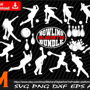Bowling Bundle Silhouette, Bowling Bundle svg, Bowling svg, Bowling cut file Digital Downloads