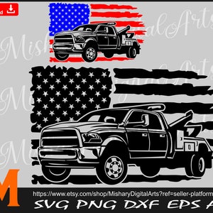 Patriotische US Flagge Abschleppwagen svg, Abschleppwagen svg, Abschleppen svg, LKW svg - Cricut, CNC, Laser, Schneideplotter, Aufkleber-Aufkleber, T-Shirt-Datei.