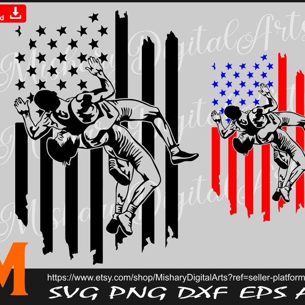 Patriotic US Flag, American Wrestler svg, Wrestling svg - Print and Cuts Digital Downloads