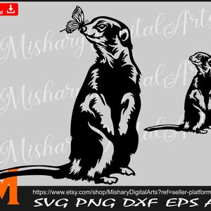 Süßes Erdmännchen mit Schmetterling, Erdmännchen svg, Schmetterling svg, Erdmännchen Silhouette, CNC, Aufkleber, Vinyl Cutter, Cricut, T-Shirt Datei.