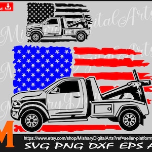 Patriotische US Flagge Abschleppwagen svg, Abschleppwagen svg, Abschleppen svg, LKW svg - Cricut, CNC, Laser, Schneideplotter, Aufkleber-Aufkleber, T-Shirt-Datei.