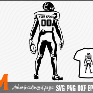 Cool Customized Name and Number Football Player Silhouette Football SVG - Football Cut File, Png, Vector, Sports SVG for Football Lovers