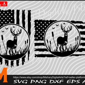 Deer Hunting svg, Deer Silhouette, Deer Clipart, American Flag svg for Cricut, CNC, Laser, Vinyl Cutter, Decal Sticker, T-Shirt File.
