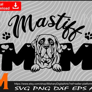 Mastiff Mom svg, Mastiff Peeking Dog svg, English Mastiff svg, Mastiff Silhouette - File for Cricut, clipart, Svg, Dxf, Eps, Png