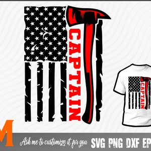 Patriotic Captain Firefighter svg, American Flag svg, Firefighter svg, Fireman svg - SVG cut file, Vector, Png, Silhouette Digital Download