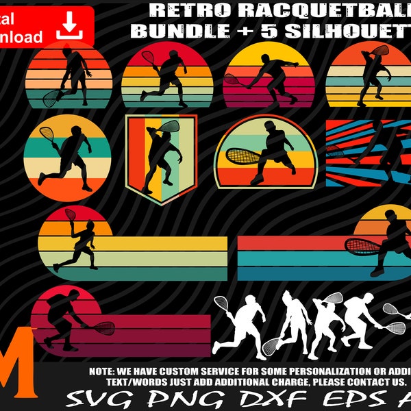 Retro Racquetball Bundle svg, Racquetball svg,  Racquetball svg, Racquetball Silhouette - Cut and Print Digital Instant Downloads