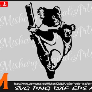Koala Silhouette #3, Koala mom svg, Koala Family svg, Koala svg, DXF, PNG for Cricut, CNC, Laser, Vinyl Cutter, Decal Sticker, T-Shirt File.