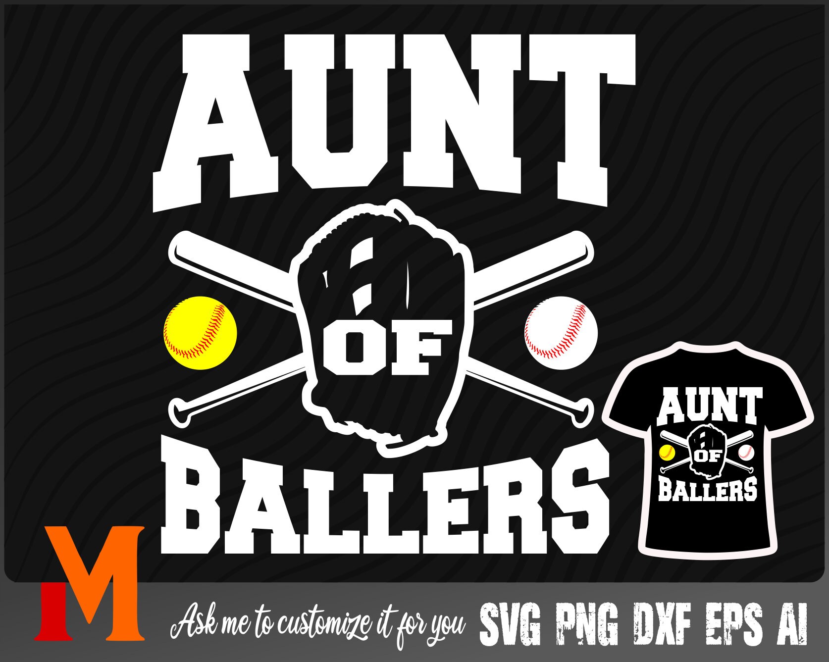 Aunt of Ballers Softball SVG Softball Cut File Png Vector Etsy Canada