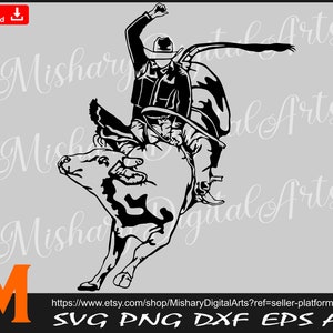 Cow Riding Silhouette, Cowboy - PNG, DXF, Cricut, CNC, Vinyl Cutter, Decal Sticker, T-Shirt File.
