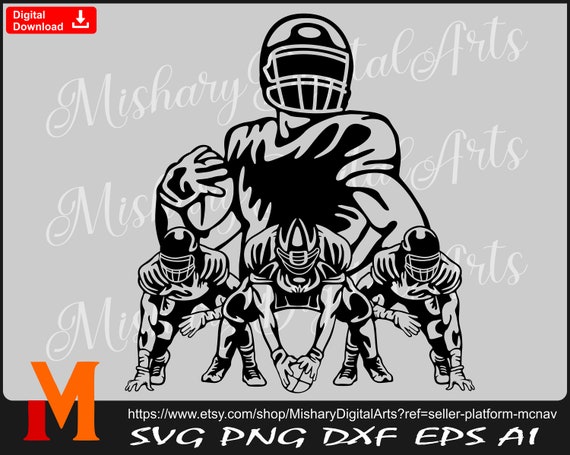 Football Team Silhouette, American Football Team Svg, Football Player Svg  for Cricut, Vinyl Cutter, Decal Sticker, T-shirt File. 