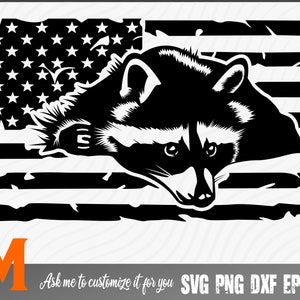Patriotic US Flag Cute Raccoon Face Raccoon SVG - raccoon Vector, PNG, Dxf, Raccoon Cut File for Raccoon Lover