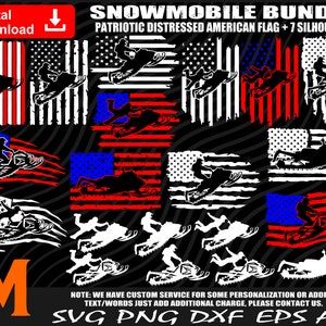 Snowmobile Bundle svg, Snowmobile svg, Distressed US Flag svg, Vintage US Flag svg - Cut and Prints files Digital Downloads