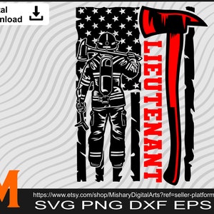 Distressed Patriotic US Flag Lieutenant, Axe svg, Firefighter svg, Fireman svg - SVG cut file, Vector, Png, Silhouette Digital Download