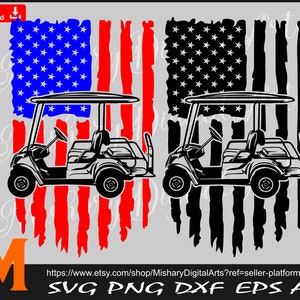 2 Version Patriotic US Flag Golf Cart svg, Golf Transport svg, Golf svg - Cricut, CNC, Laser, Vinyl Cutter, Decal Sticker, T-Shirt File.