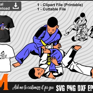 Jiu Jitsu Silhouette #2 Two, Jiu Jitsu Kid, Jiu Jitsu SVG, Martial Arts svg - SVG Cut File, Png, Vector, Silhouette Digital Download
