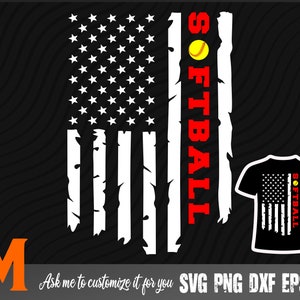 Softball Patriotic US Flag Softball SVG - Softball Cut File, Png, Vector, Sports SVG for Softball Lovers