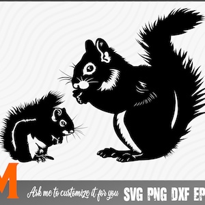 Squirrel Silhouette # 2, Cute Family Squirrel svg, Squirrel SVG - Squirrel Vector, PNG, Dxf, Cut File for Squirrel Lover