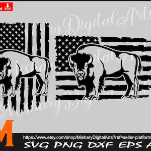 American Flag svg, Bison svg, Buffalo svg, Bison Vector, Clipart, DXF, PNG for Cricut, CNC, Vinyl Cutter, Decal Sticker, T-Shirt File.