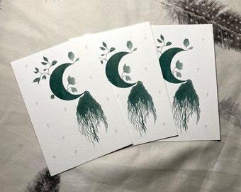 Crescent Moon Minimalist A6 Small Illustrated Art Print - Witchy wall Art - Room Decor