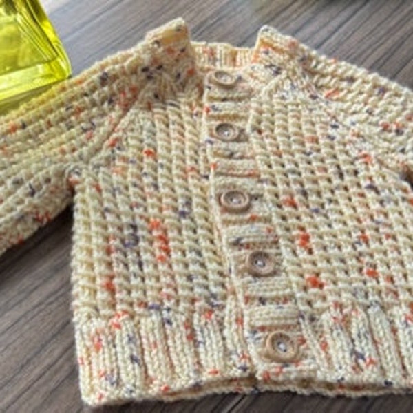 Hand Knitted Beautiful Multicoloured Baby Cardigan, 0-3 Months