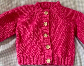 Handmade Knitted Toddler Cardigan In Pink Age 18m-2Yrs