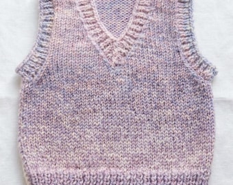Handknitted Baby Slipover Tank Top Variegated Colours 0-3 Months Hand Knit Vest Girl Boy Gift UK