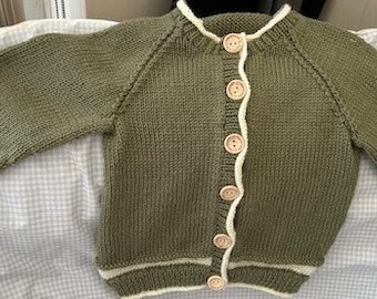 Handmade Olive Green Toddler Cardigan, Age 3-4 Years