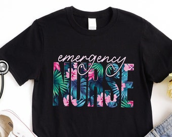T-shirt voor spoedverpleegster, bloemenpatroon