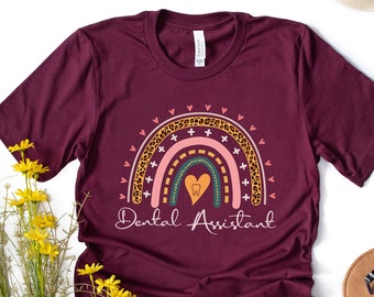 T-shirt arc-en-ciel pour assistante dentaire, imprimé léopard