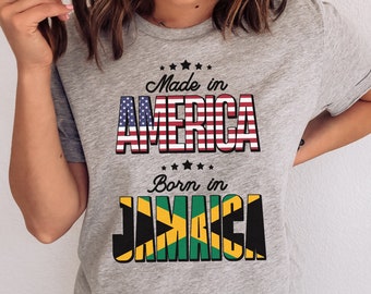 Camisa de raíces jamaicanas, bandera de Jamaica cultivada en Estados Unidos, camiseta nacida en Jamaica, camiseta jamaicana, camiseta de herencia jamaicana, camiseta hecha en América