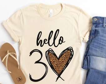 Hello 30 Leopard Heart Birthday T-Shirt