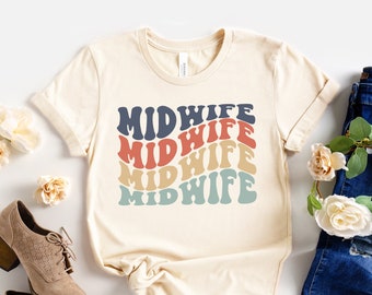Retro Midwife T-Shirt, Birth Worker Nursing Tee