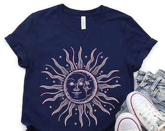 Sonne und Mond Grafik T-Shirt, himmlische Astrologie Shirt