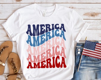 Cute America Shirt, Retro American Tee, 4th Of July Tshirt, Independence Day Tee, Womens Patriotic T-Shirt, Fourth Of, Trendy Y2k Aesthetic