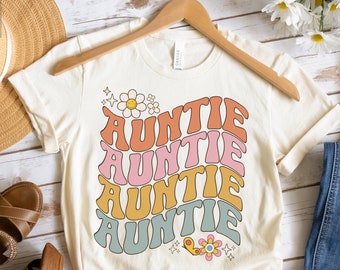 Retro Tante Shirt, Süße Tante Tshirt, Geschenk für neue Tante, Baby Ankündigung, Schwangerschaftsanzeige, Hippie Groovy, Wellige Worte, Preppy, Tante To Be