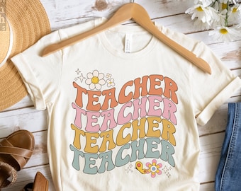 Retro Teacher Tee, Cute Teacher Shirt, New Teacher Tshirt, Graduation Grad Gift, Elementary Kindergarten, School Shirts, Hippie Groovy,Teach