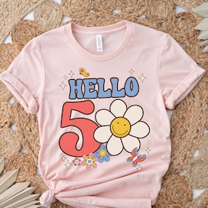 Retro Hello 50 Shirt, Hello Fifty Birthday Tee, 50th Birthday Gift, Fifty And Fabulous, 50 Years Old Shirt,Fiftieth Bday,Hippie Groovy Daisy