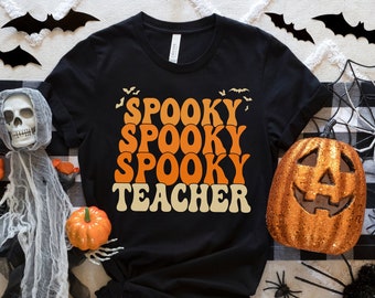Camisa assustadora do professor, camiseta fofa do Dia das Bruxas do professor, truque ou ensinamento, camiseta da temporada assustadora, camiseta engraçada de Halloween, presente para o professor, outono
