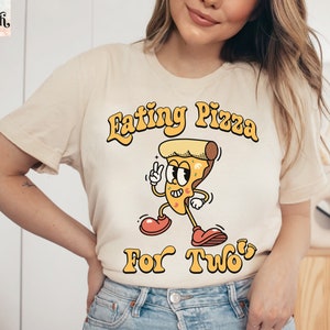 Koszulka Eating Pizza For Two, Zabawna koszulka z ogłoszeniem o ciąży, Miłośniczka pizzy, Przyszła mama, Koszulka z okazji ujawnienia dziecka, Jestem w ciąży, Baby Shower