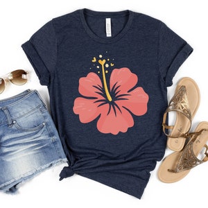 Chemise hawaïenne, Tshirt à fleurs d’hibiscus tropical, T-shirt Aloha, Cadeau pour elle, Chemise de plage d’été, Cadeau Hawaï, Cadeau pour elle, Vacances florales