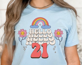 Camiseta retro de cumpleaños número 21, camiseta Hello 21, fiesta de cumpleaños número 21, regalos de cumpleaños número 21, finalmente legal, cumple 21 años, cumpleañera, regalo para ella