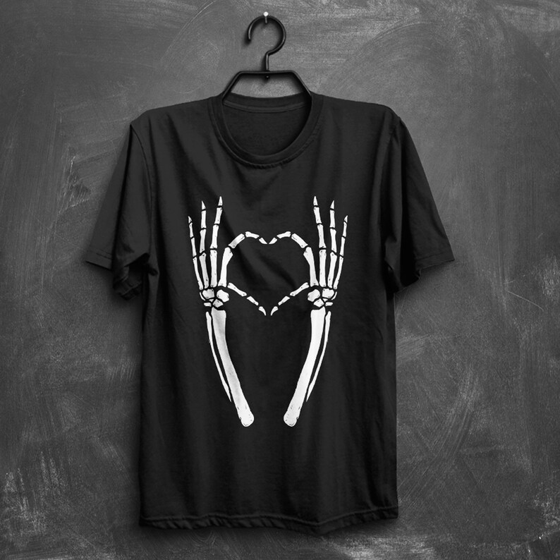 Skelett Hjärthänder T-shirt - Emo Pastell Goth bild 1