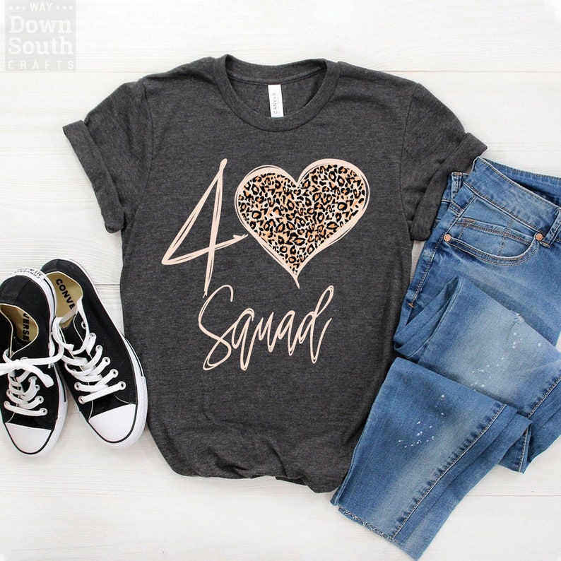 40 and Fabulous Squad Shirt, Girls Trip, 40th Birthday Tee, Love Heart Leopard Print, Turning Forty, 40 Years Old, Bday Birthday Party ideas image 1